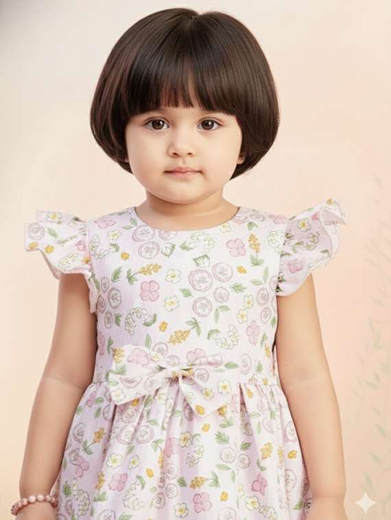 girls printed short sleeve fit & flare dress - 22280201 -  Standard Image - 1