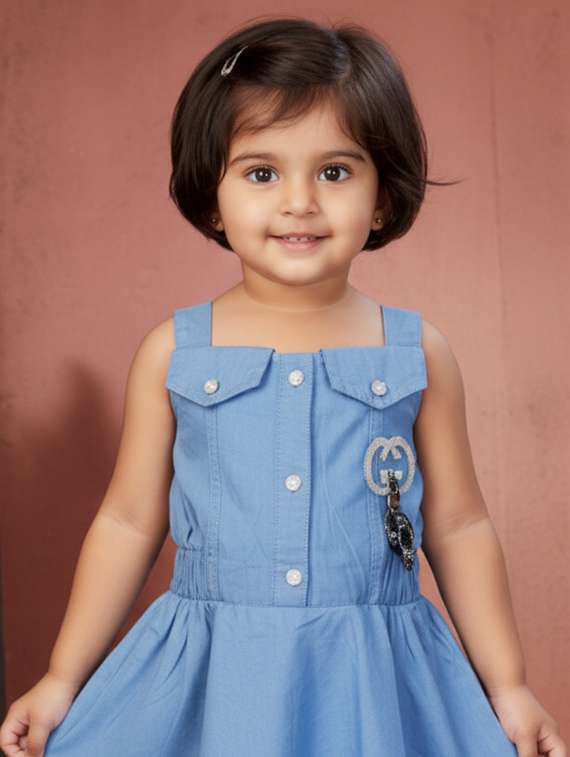 girls solid sleeveless denim fit & flare dress - 22280220 -  Standard Image - 1