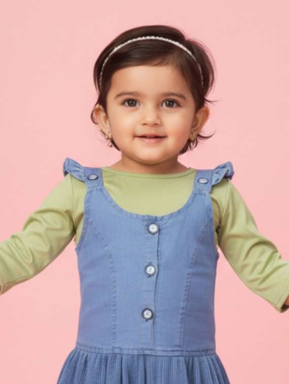 girls solid sleeveless denim a-line dress - 22280221 -  Standard Image - 4