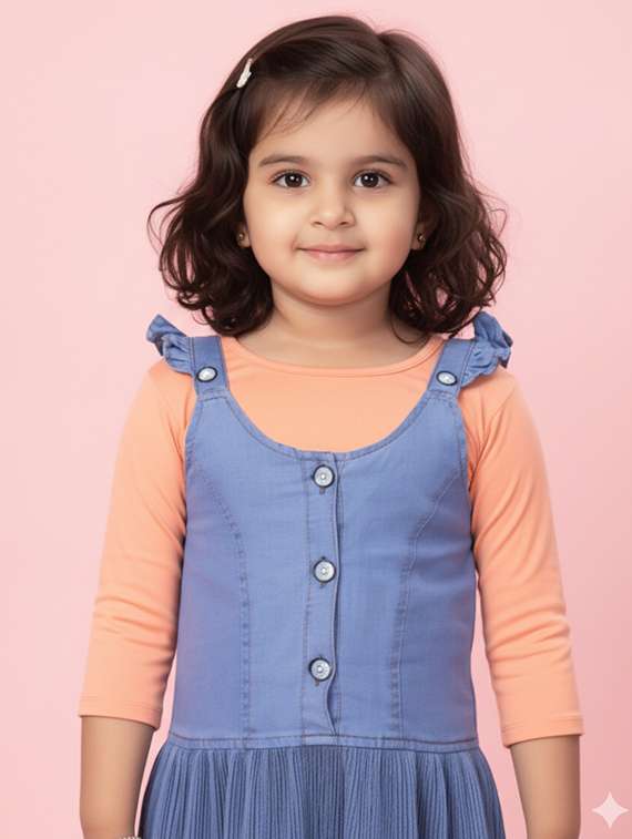 girls solid sleeveless denim a-line dress - 22280222 -  Standard Image - 1