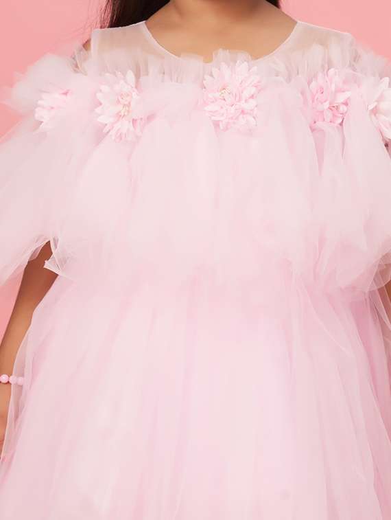 girls self designed cape sleeve net fit & flare dress - 22280227 -  Standard Image - 4