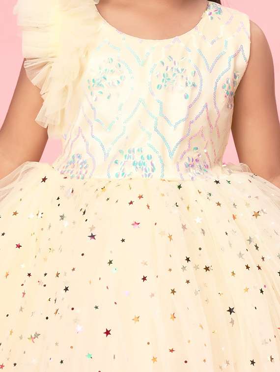 kids solid with work round neck dress - 22280230 -  Standard Image - 4