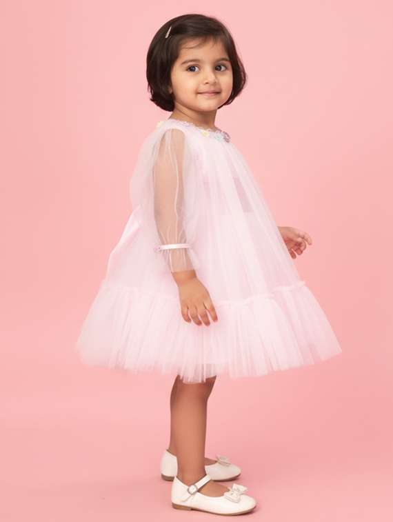 girls solid puff sleeve tiered dress - 22280231 -  Standard Image - 1