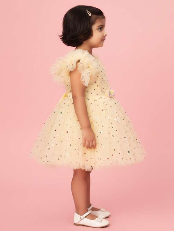 girls self designed ruffle sleeve net fit & flare dress - 22280232 -  Standard Image - 1