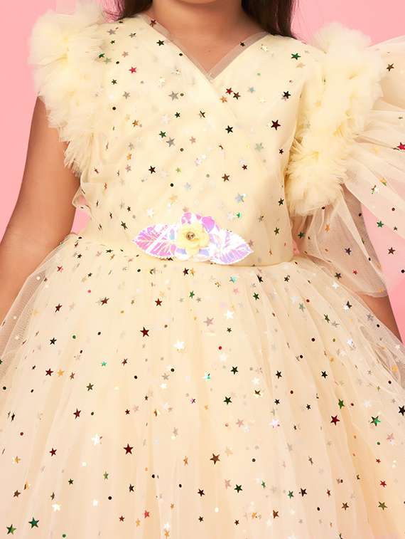 girls self designed ruffle sleeve net fit & flare dress - 22280232 -  Standard Image - 4