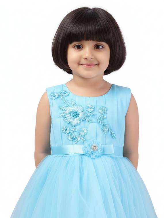 kids solid with work round neck dress - 22280258 -  Standard Image - 4