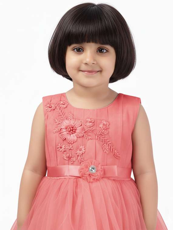 kids solid with work round neck dress - 22280259 -  Standard Image - 4