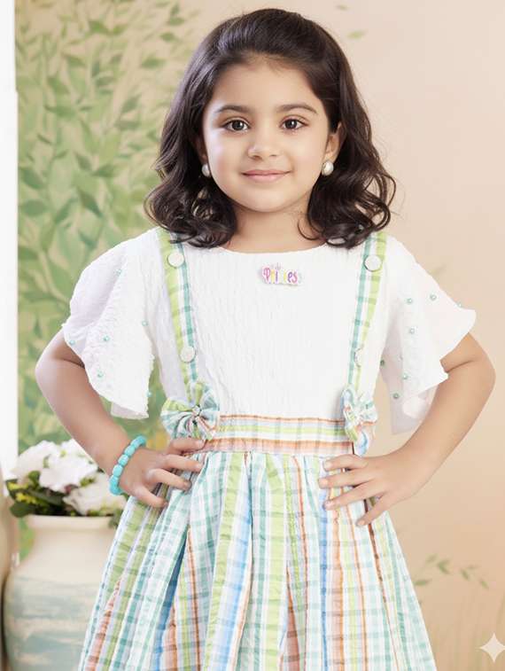 girls checkered round neck dress - 22280266 -  Standard Image - 1