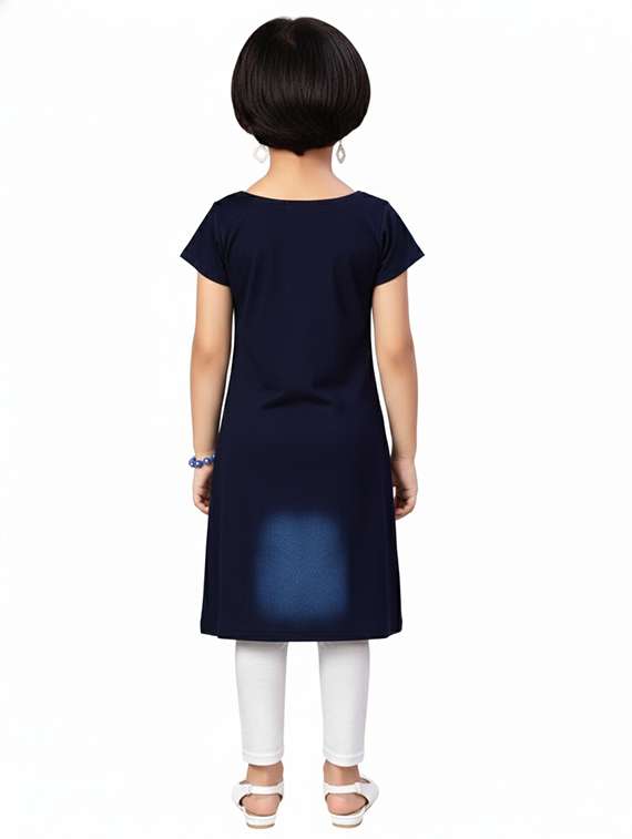 girls printed short sleeve long denim top - 22280284 -  Standard Image - 4