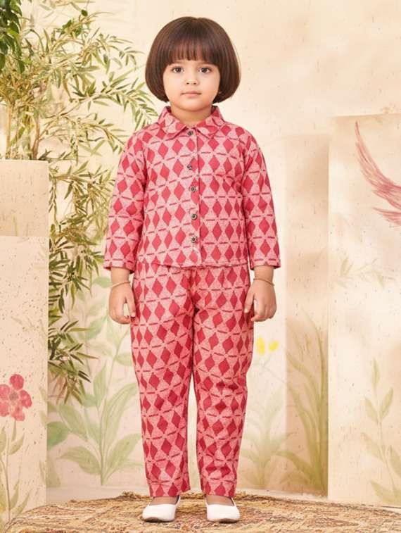 girls printed shirt & trouser co-ord set