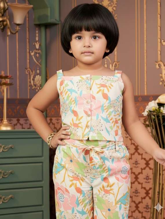 girls printed top & trouser co-ord set - 22280291 -  Standard Image - 1