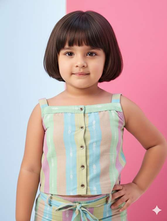 girls striped top & trouser co-ord set - 22280294 -  Standard Image - 1