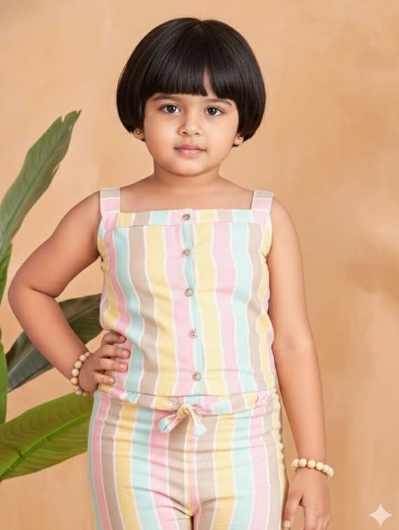 girls striped top & trouser co-ord set - 22280295 -  Standard Image - 1