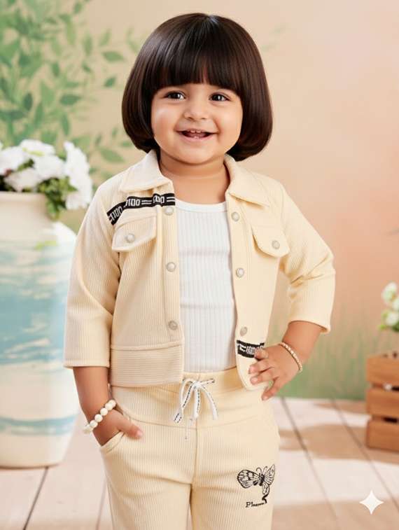 girls solid top & trouser co-ord set - 22280304 -  Standard Image - 1