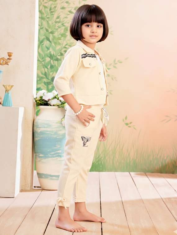 girls solid top & trouser co-ord set - 22280304 -  Standard Image - 4