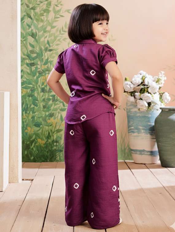 girls solid with work short sleeve top & palazzo co-ord set - 22280313 -  Standard Image - 4