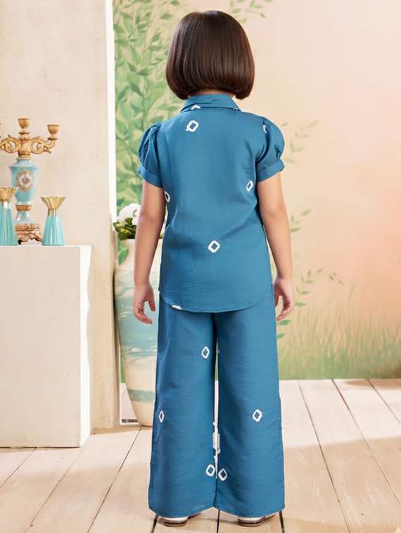 girls solid with work short sleeve top & palazzo co-ord set - 22280315 -  Standard Image - 4