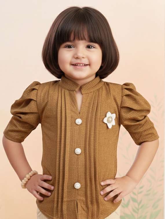 girls solid top and trouser co-ord set - 22280320 -  Standard Image - 1