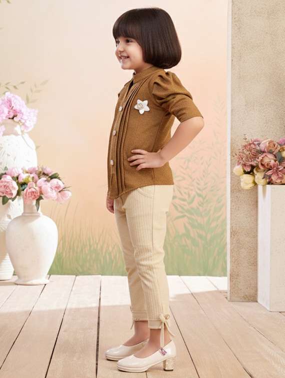 girls solid top and trouser co-ord set - 22280320 -  Standard Image - 4