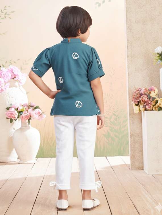 girls solid with work short sleeve top & trouser co-ord set - 22280323 -  Standard Image - 4