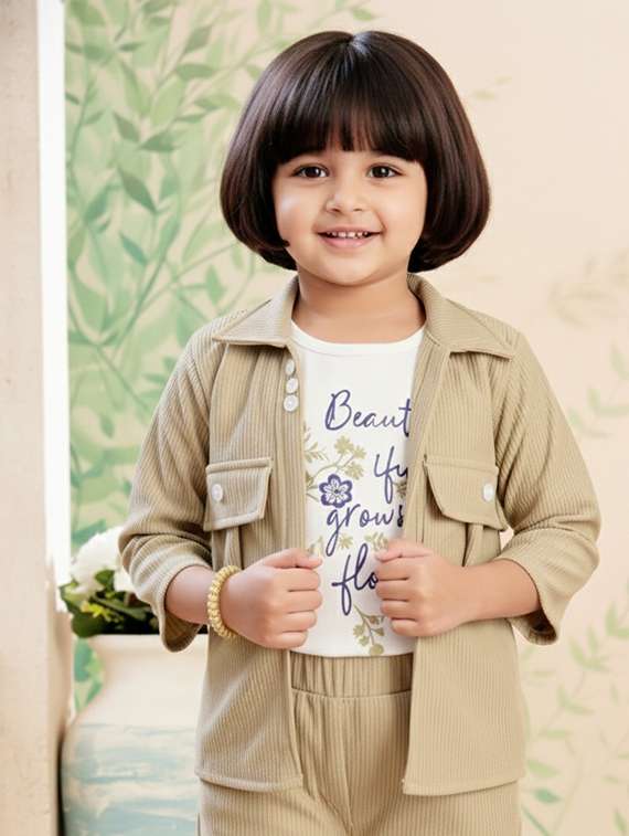 girls solid top and trouser co-ord set - 22280326 -  Standard Image - 1