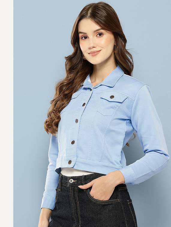 women solid long sleeve denim jacket - 22280350 -  Standard Image - 1