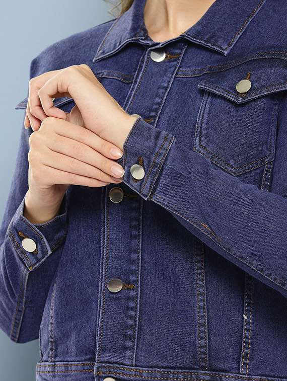 women solid long sleeve denim jacket - 22280352 -  Standard Image - 4