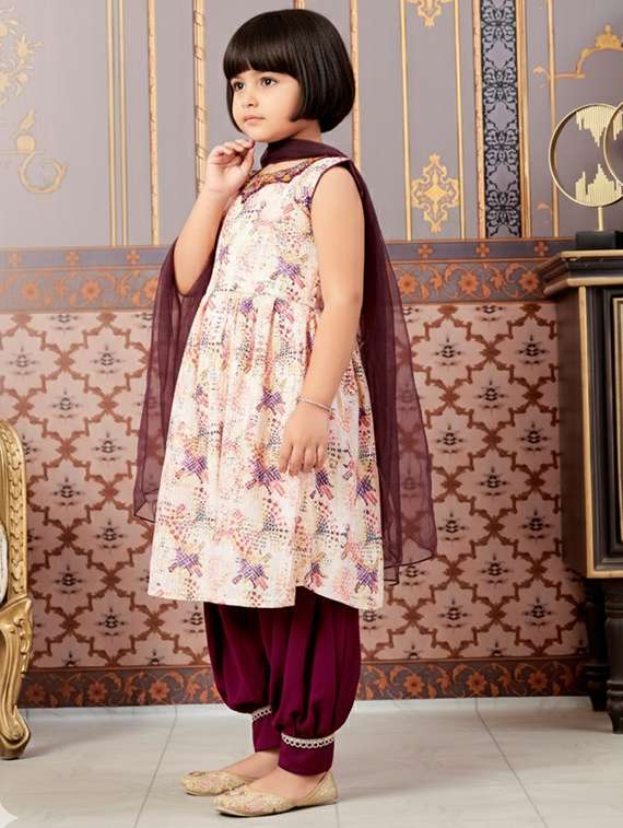 girls printed kurta and salwar with dupatta set - 22280360 -  Standard Image - 1
