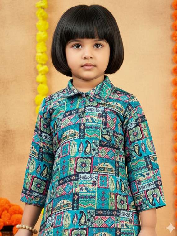 girls printed collared kurta and salwar set  - 22280367 -  Standard Image - 4