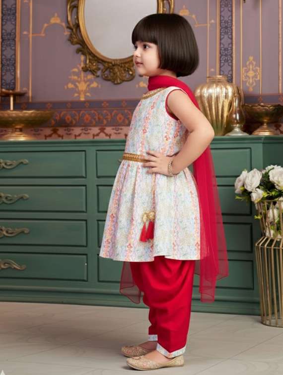 girls printed kurta and salwar with dupatta set - 22280369 -  Standard Image - 4