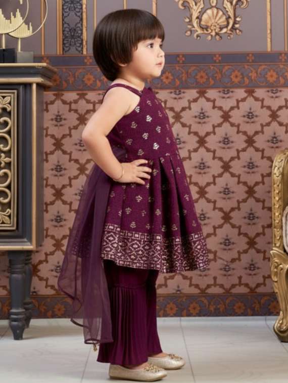 girls printed kurta and sharara with dupatta set - 22280371 -  Standard Image - 4