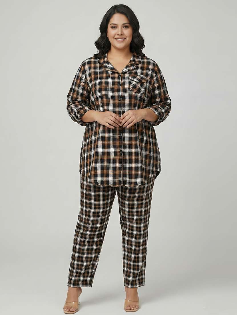 women checkered shirt  and trouser co-ord set - 22280373 -  Standard Image - 1