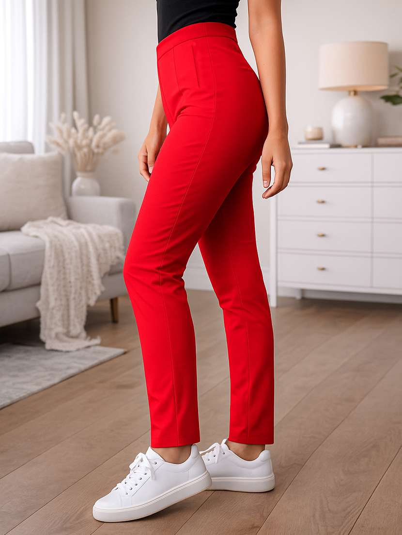 women solid high rise cigarette pants - 22280395 -  Standard Image - 1