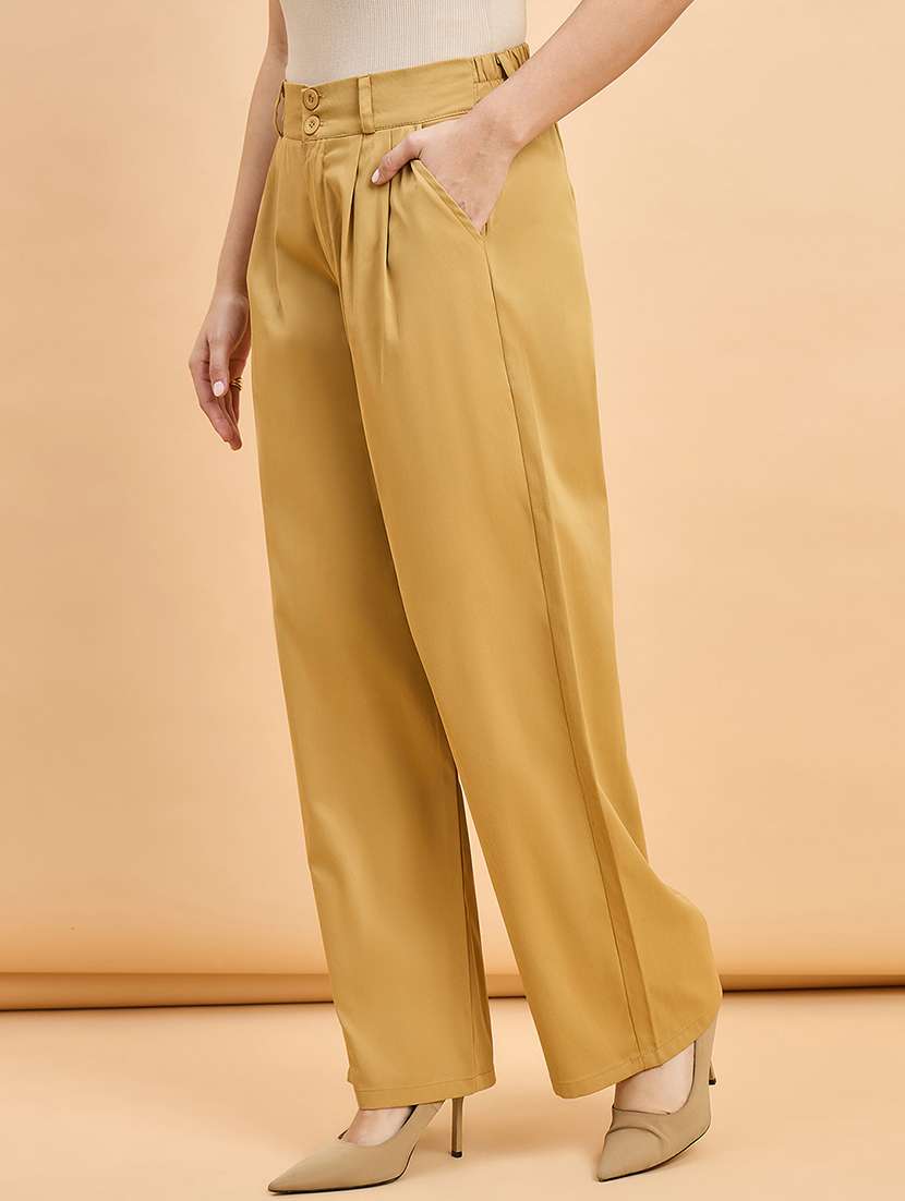 women solid high rise straight trouser - 22280408 -  Standard Image - 1