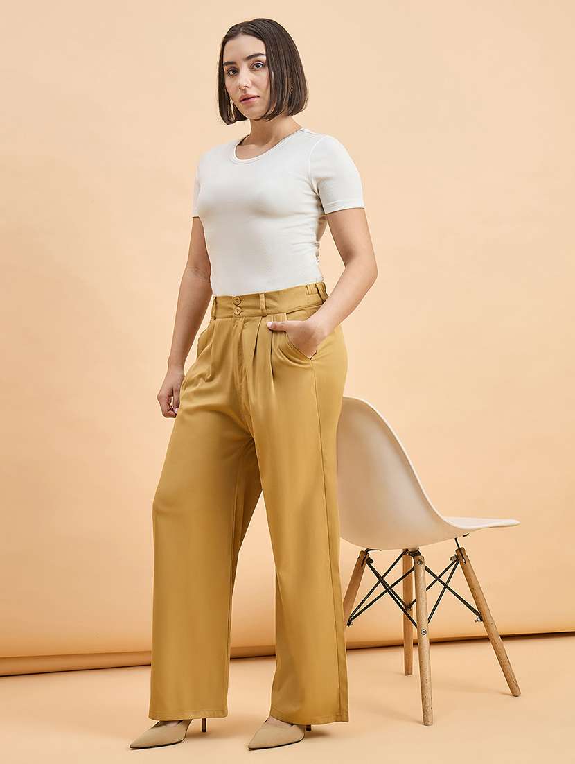 women solid high rise straight trouser - 22280408 -  Standard Image - 4