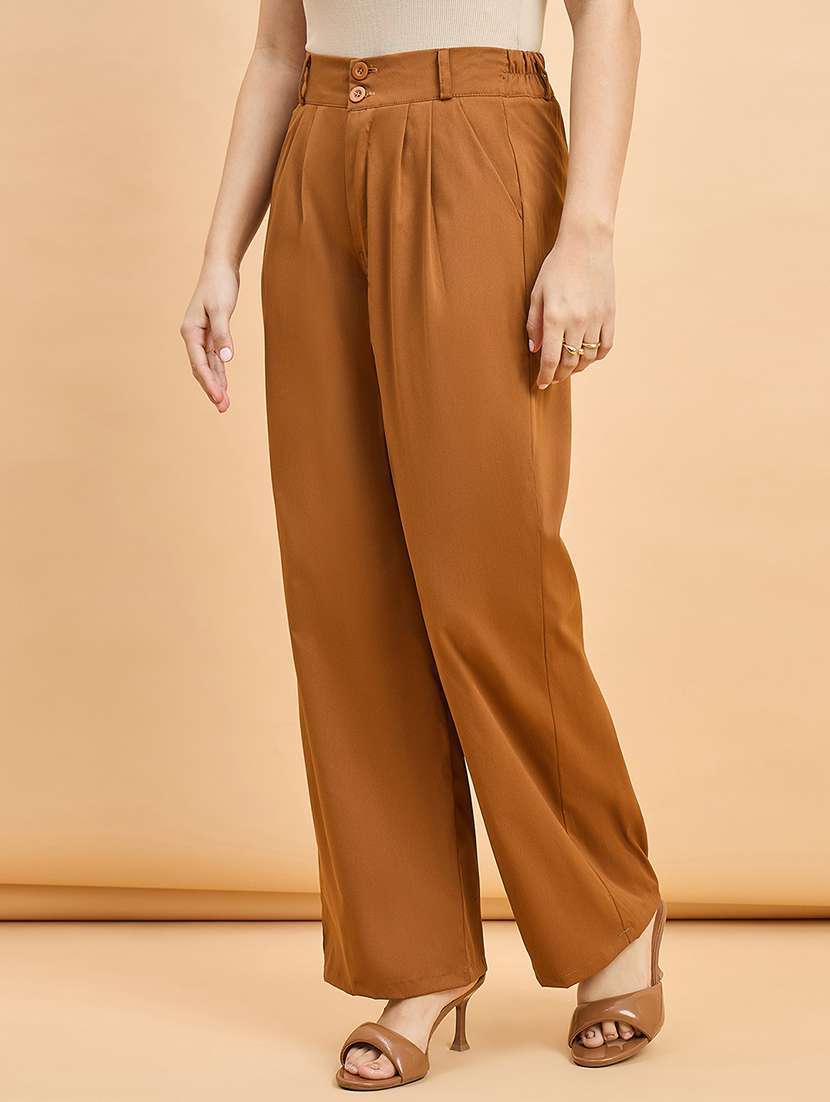 women solid high rise straight trouser - 22280409 -  Standard Image - 1