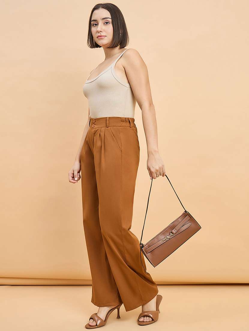 women solid high rise straight trouser - 22280409 -  Standard Image - 4