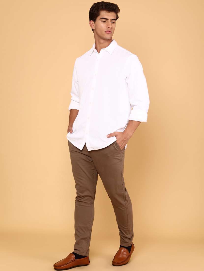 Men Solid Mid Rise Chinos Casual Trouser - 22280482 -  Standard Image - 4