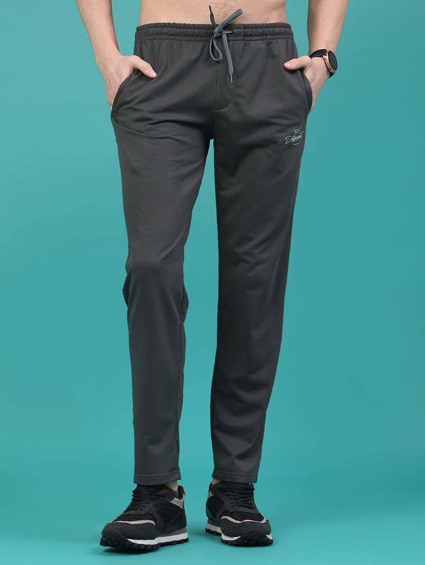 men solid mid rise full length track pant