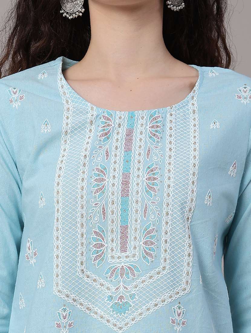 women embroidered three quarter sleeves straight kurta - 22280575 -  Standard Image - 1