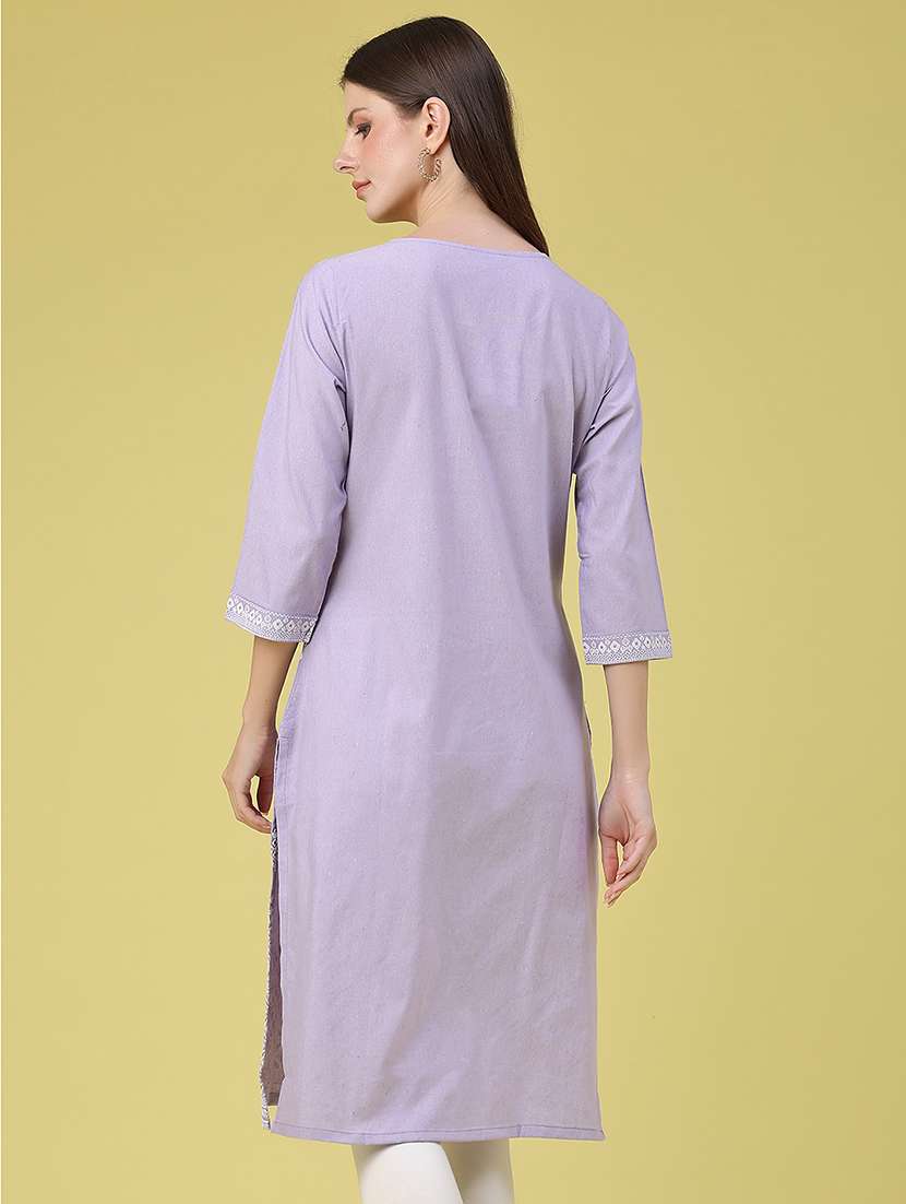 women printed three quarter sleeves straight kurta - 22280577 -  Standard Image - 4