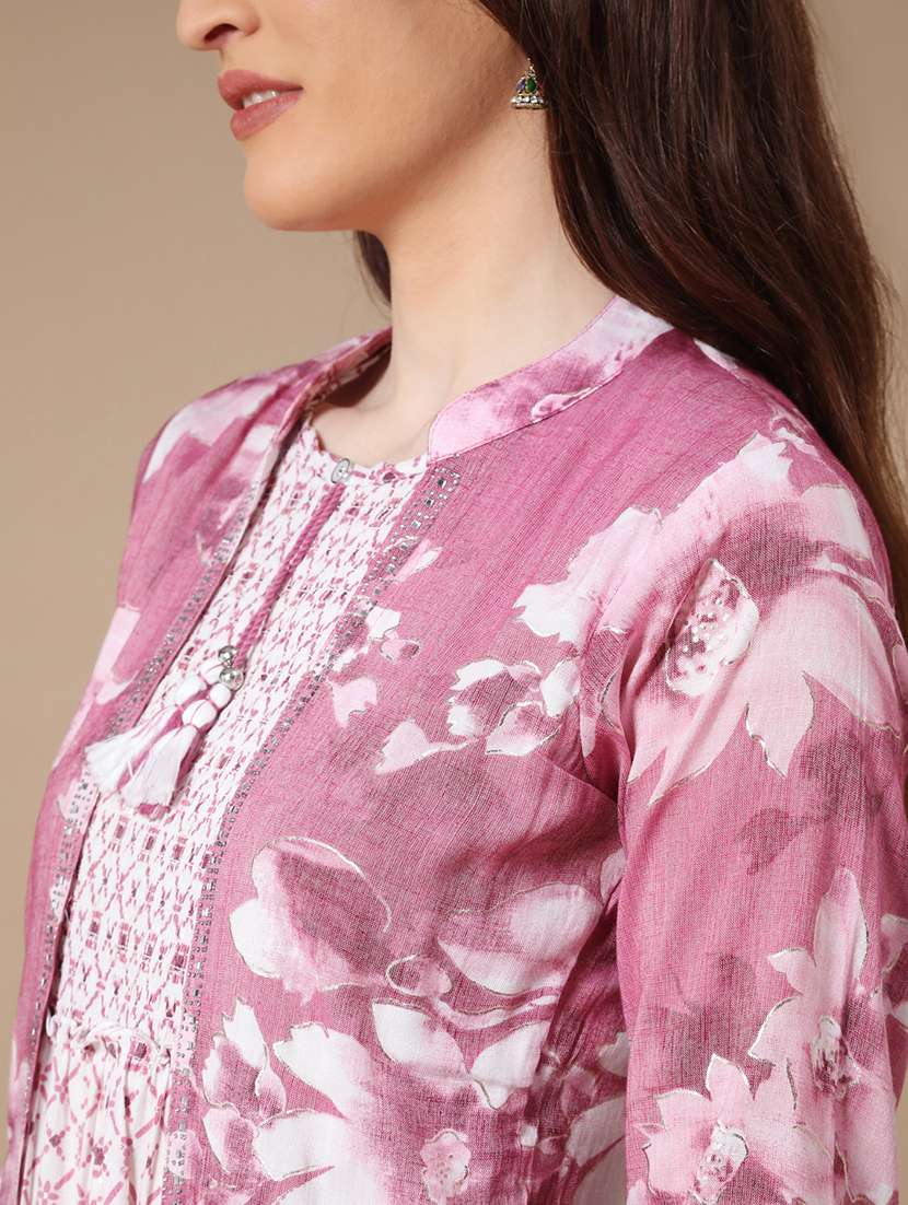 pink cotton tiered kurta - 22280583 -  Standard Image - 1