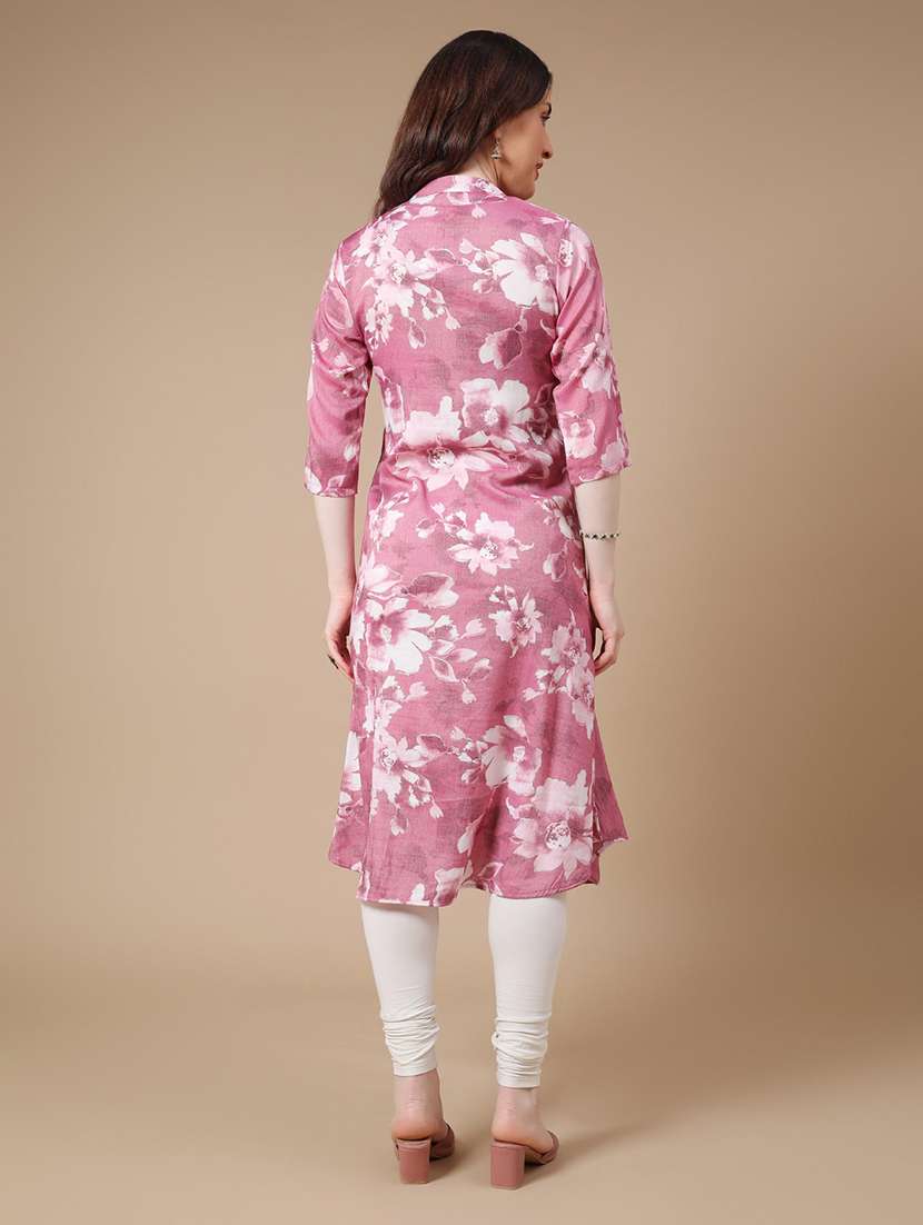 pink cotton tiered kurta - 22280583 -  Standard Image - 4