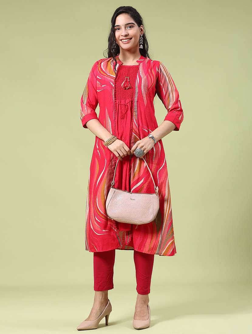 women printed three quarter sleeve layered kurta