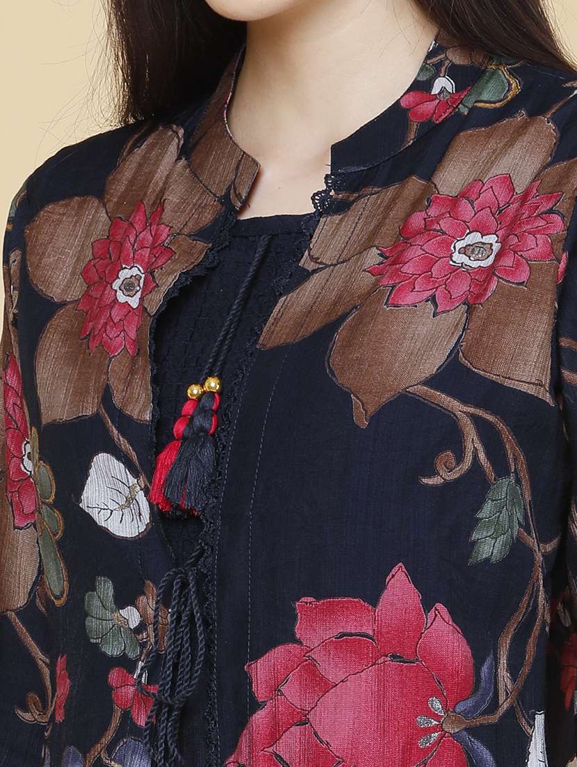 Women Printed Three Quarter Sleeve A-line Kurta - 22280587 -  Standard Image - 1