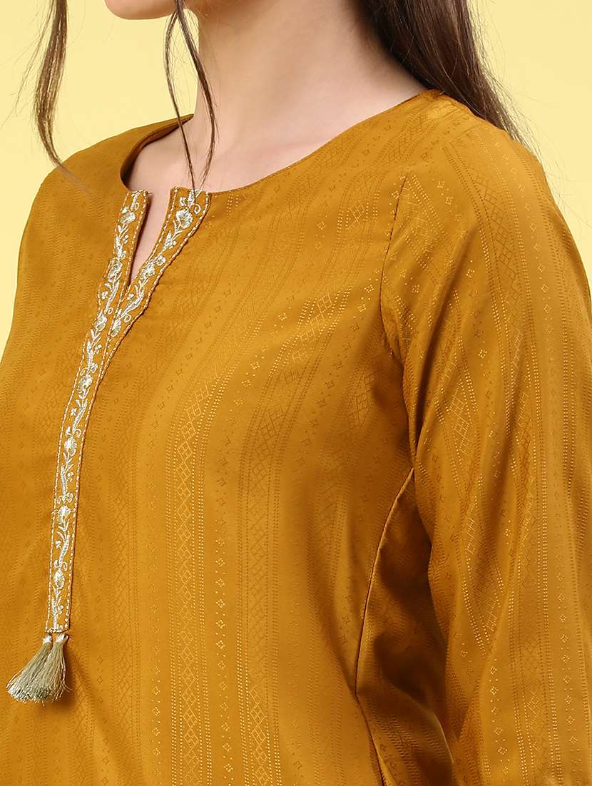mustard cotton straight kurta - 22280589 -  Standard Image - 1