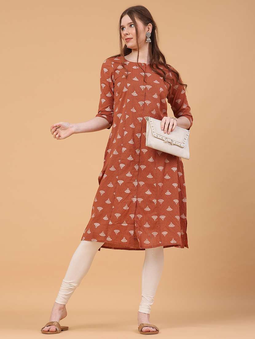 women printed three quarter sleeve a-line kurta - 22280591 -  Standard Image - 4