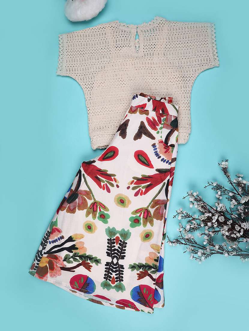 girls self design short sleeve top & trouser co-ord set - 22280598 -  Standard Image - 1