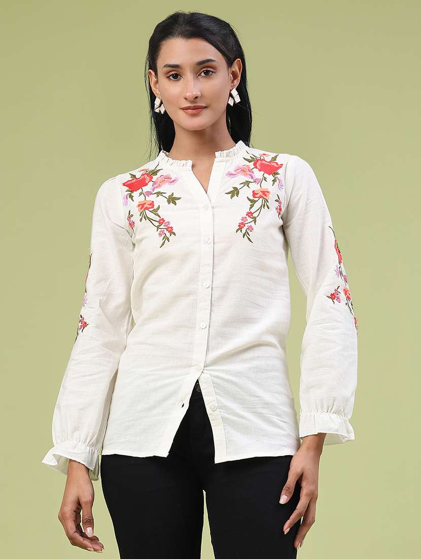 women embroidered bishop sleeve top - 22280653 -  Standard Image - 1
