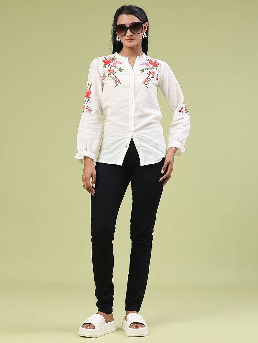 women embroidered bishop sleeve top - 22280653 -  Standard Image - 4